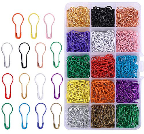 Spille di Sicurezza 750 Pezzi Spille da Balia in Metallo Calabash Pin con Contenitore per Abbigliamento Crafting e Fai da Te Contrassegno del Punto di Lavoro a Maglia, 15 Colori
