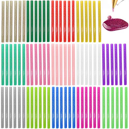 suo long varmklisterbroderier glitter 7 mm färgglad lim-lim-penna 14 färger 84 stycken förpackning självhäftande klistermärken för dekoration färgade, Creative DIY Craft Coloured Hot Melt