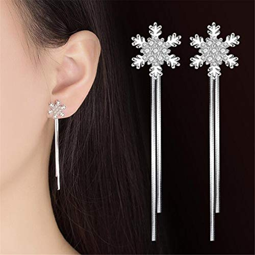 Bijoux en Argent Sterling Nouvelle Femme Mode Flocon de Neige Style Suspendu dans Les Longues Boucles d'oreilles pour Femmes