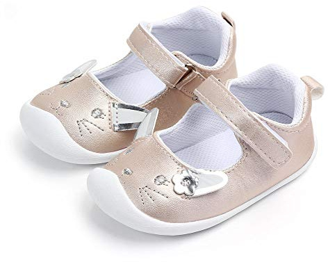 LACOFIA Bailarinas bebé niña Zapatos Antideslizantes Primeros Pasos para bebé niñas con Suela Gold coneja 19
