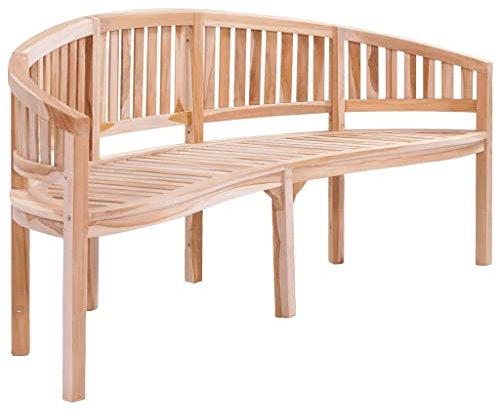 vidaXL Teak Massiv Bananenbank Gartenbank Parkbank Sitzbank Holzbank Bank Terrassenbank Balkonbank Massivholzbank Gartenmöbel Innen Außen 200cm