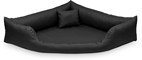 Juelle Lit d'Angle en Faux Cuir pour Chiens Moyens et Grands - Canapé Gabi XXL avec Coussin Moelleux (100x100 cm, Noir)