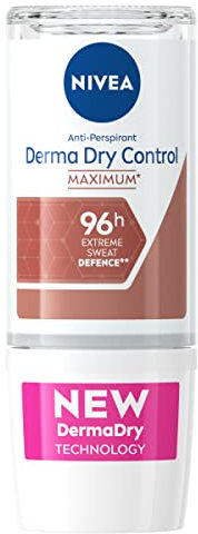 NIVEA Derma Dry Control Antiperspirant 96h Deodorant Roll-On (50 ML), Women’s' Deodorant with Extreme Sweat and Odour Defence and Skin Protection