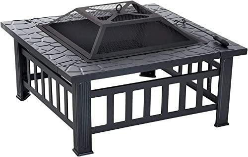 Garten-Feuerstelle, Grillschale, Grillrost, Feuerstelle im Freien, quadratisches Lagerfeuer, Winter, Holzofen, Schale, Stahlgrill, Haushaltsheizung, Holzkohle, Brazier-Grill, Fleischregal mit Fun