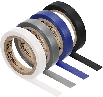 PATIKIL 26Ft Grip Finishing Tape, 4 Pack PVC Racquet Finishing Tapes Racket Accessories Sticky Seal for Tennis Badminton, Grey/Black/White/Blue