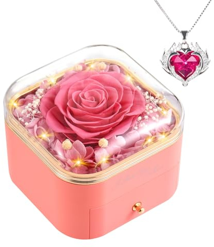 GOICC Rosa Eterna Stabilizzata Idee Regalo Donna, Mamma, Moglie, Rosa Eterna con Collana Regali per Lei - Rose Stabilizzate Valentino Regalo, Festa della Mamma, Natale, Anniversario (Rosa)