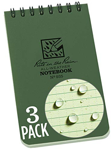 Rite in the Rain Weatherproof Top Spiral Notebook, 3 x 5, Green Cover, Universal Pattern, 3 Pack (No. 935-3X)