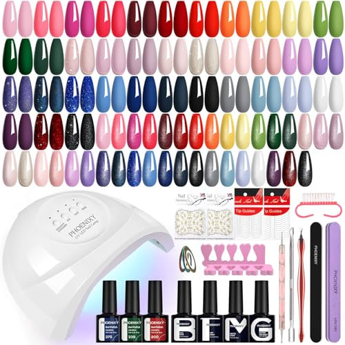 Phoenixy 40PCS Uñas Semipermanentes Kit Completo con 48 W Lámpara U V/LED 36 Colores Kit Uñas Semipermanentes con Base y Top Coat Kit de Manicura para Principiantes