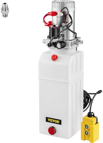 VEVOR Pompe Hydraulique 12 V 8 L, Pompe Hydraulique Remorque Simple Effet Réservoir Plastique, Démarrage Rapide Débit d'Huile Rapide Aucune Fuite, Remorque Élévateur à Ciseaux