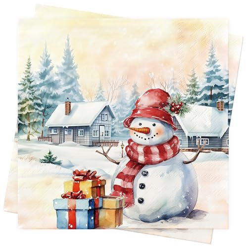 Weihnachten Servietten Weihnachten Deko Tischdeko - 80Stück Weihnachts Serviette Papierservietten Xmas Servietten mit Schneemann Merry Christmas Party Deko Xmas Napkins 33X33cm Winter Servietten