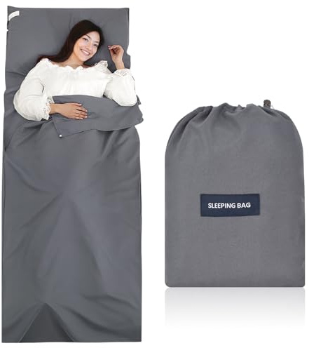 2 en1 Saco de Dormir Ultraligero y Sábana de Viaje 90cmX220cm, Saco Sábana Compacto de Microfibra con Compartimiento de Almohada Agregado, para Albergues Senderismo Camping Montañismo (Gris)