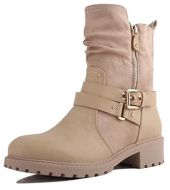 Pogolino Stivaletti da donna con borchie e chiusura lampo, piatti e comodi 2520, 2520 beige, 41 EU