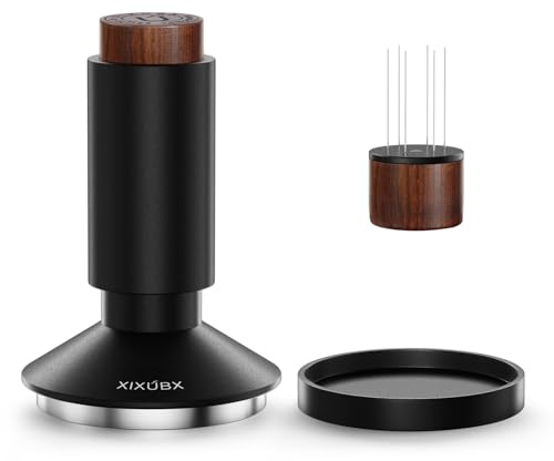 XIXUBX 2-in-1 Espresso Tamper & Magnetic WDT Tool, Cofee Tamper with Spring Loaded, Anodized Aluminum Alloy Handle, Stainless Steel Corrugated Base with Cover for 53mm Portafilter Basket