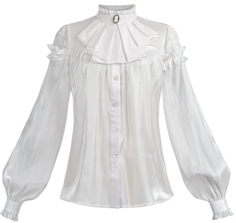 NSPSTT Victorian Blouse Women Long Sleeve Renaissance Tops Vintage Blouse Lolita Puff Sleeve Top with Blouses for Women UK Elegant Smart, S