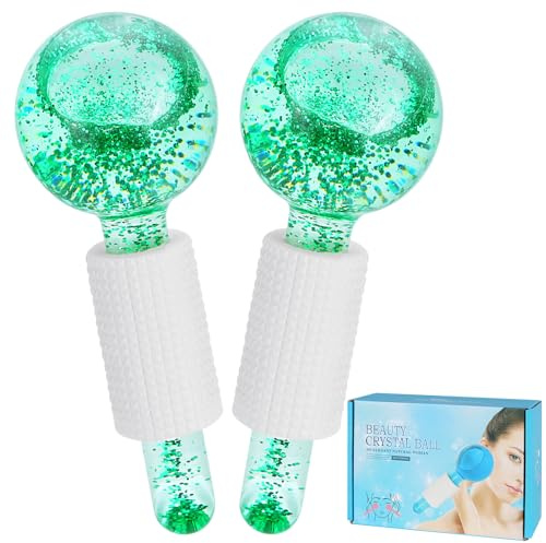 2PCS Ice Globes for Face, Ice Roller Facial and Eye Treatment, Firms Skin, Reduces Puffiness, Boosts Nutrient Absorption（Green）