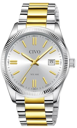 CIVO Herren Uhr Edelstahl Armbanduhr: Einfach Business Wasserdicht Uhren für Männer Gold - Analog Quarz Herrenuhr mit Leuchtend Datum