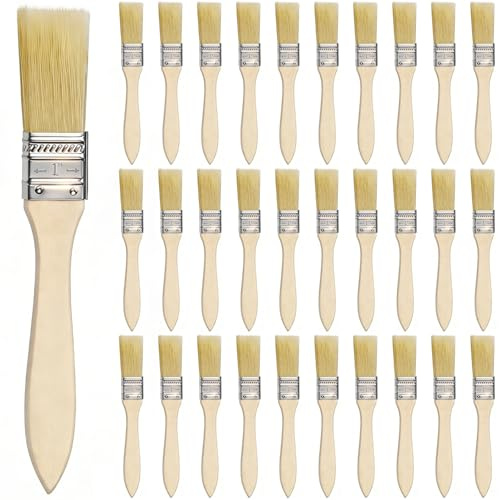 KGGZKG Pack de 30 Brochas Pintura 25mm Brochas Pintor Mango de Madera Profesional Brocha para Silicona Gesso Pintura Tintes Barnices Pegamentos y Bricolaje en el Hogar