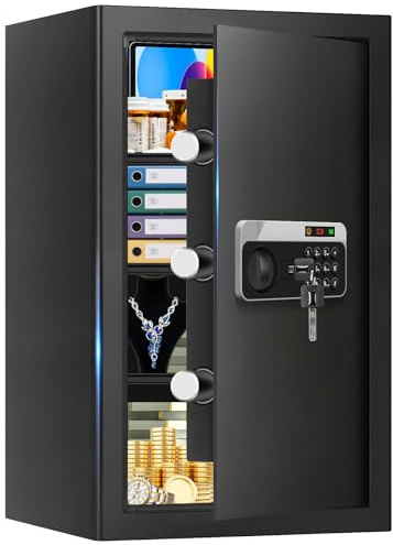 5.2 Cuft Large Floor Safe, Heavy Duty Fire Proof Safes for Home Use with Digital Keypad, Removable Shelves and Alarm System, Anti-theft Home Safe for Documents Money