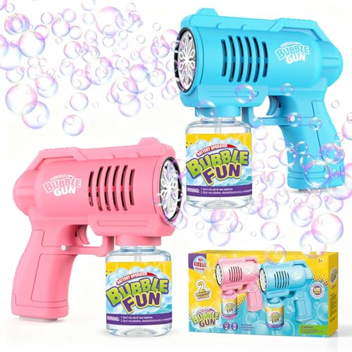 BUBOJOY 2 pistolas de burbuja, máquina automática de burbujas con luz (azul + rosa)