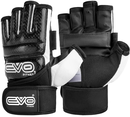 EVO Fitness MMA Gloves Muay Thai Gel Kickboxing Grappling Sparring Training UFC Cage Fighting Mitts Punching Bag Martial Arts Karate (Black, L)