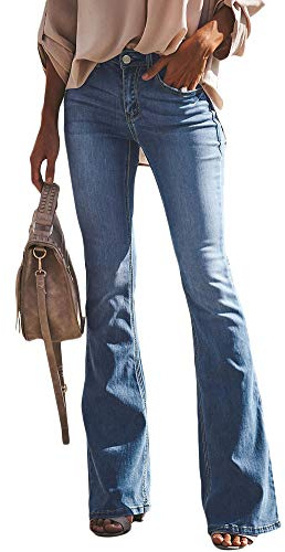 YAOTT Mujer Vaqueros Acampanados Skinny Push Up Pantalones Elástico Jeans Cintura Alta Azul 1 M
