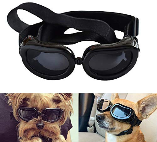 PETLESO Hunde Sonnenbrille Hundebrille Wasserdichter Anti-UV Sonnenbrillen für Kleine Hunde/Katzen - Schwarz