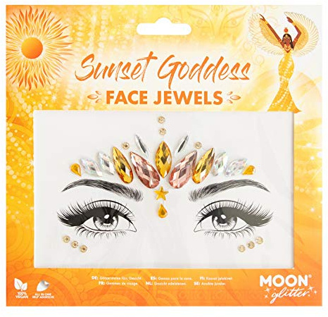 Moon Glitter 'Gioielli per il Viso' - Gemme per il Corpo del Viso del Festa, Adesivi per il Trucco degli Occhi con Glitter, Gioielli per Tatuaggi Temporanei (Dea del Tramonto)