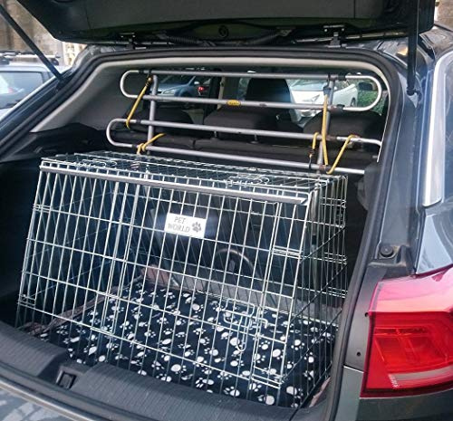 Pet World Gabbia per cani inclinata per auto, misura media, 86,4 cm, compatibile con Volkswagen VW T-Roc, design britannico, gabbia da viaggio in acciaio, portello di emergenza – pieghevole