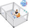 COSTWAY 120 x 190cm Baby Laufstall mit 50 Spielbällen, Laufgitter mit atmungsaktivem Netz und Reißverschluss, Krabbelgitter 2 Türen, Laufgitterzelt für Säuglinge und Kleinkinder (Grau)