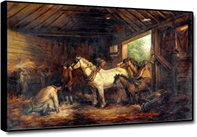 HEIMAO Impresiones en lienzo rococó. Ilustraciones de George Morland. Interior de una obra de arte estable pintura cuadros para sala de estar 35x48cm marco negro