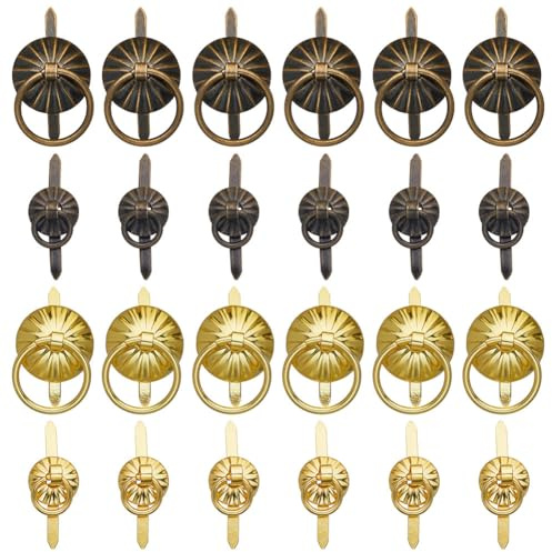 GORGECRAFT 40Stk 4 Stile Metallklammern Kleine Ringgriffe Blumengriffringe Miniklammern Aus Papier Für Dekorative Schmuckschatullen Truhen Schubladen Schränke Mini-Tagebücher Aufbewahrung Dekoration