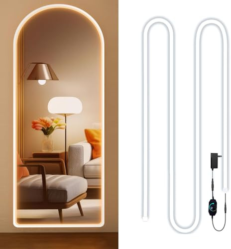 JUNWEN Vanity Lights for Mirror, Hollywood Style Makeup Lights with Dimmer and Power Supply, Waterproof, 16.ft/5M 600 Warm White LEDs Makeup Vanity for Bathroom (Mirror Not Included)