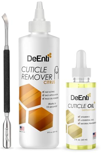 DeEnti Cuticle Set, Cuticle Remover Liquid and Oil with Pusher Tool, Citrus