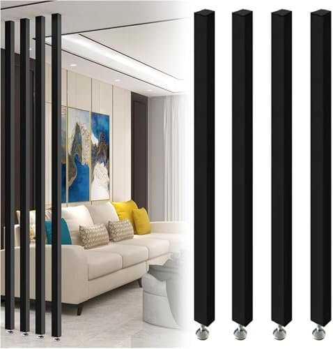 AVLLSO Panneaux de séparation de Chambre Poteau de séparation en aluminium noir avec pied réglable, 70-240 cm de haut Colonnes de grille de décoration de séparateur de pièce du sol au plafond(4 Pack,7