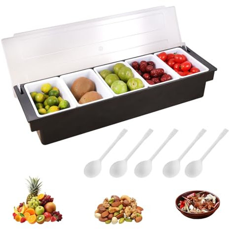 WEELOO Compartment Condiment Detachable Container with Lid, Detachable Pizza Toppings Condiment Dispenser Seasoning Box Fruit Box, Multifunctional Tray Dispenser Reusable Supply Container