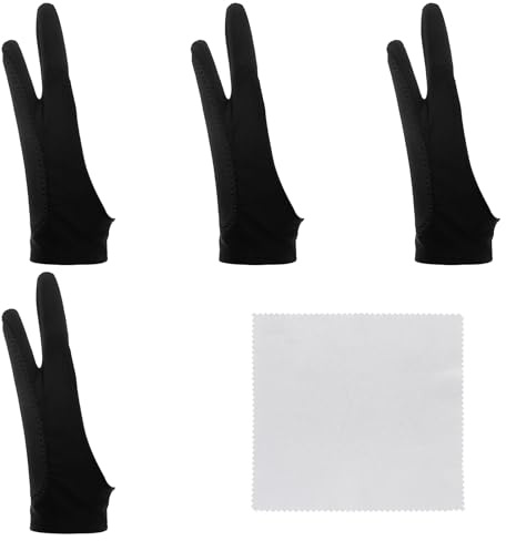 Josojoou 4 Pcs Digital Drawing Glove, Two-Finger Artist Glove for Drawing & Paper Sketching, Art Gloves for Right and Left Hands(L)