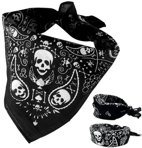 BOBOZHONG Bandana Negra con Calavera - Pañuelo Pirata Unisex Adulto/Niño (55x55cm) - Algodón Suave para Disfraces, Halloween, Cowboy - Regalo Original Multiusos