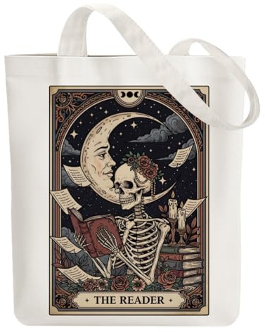 ANATTASOUL Borsa di Tela Shopper Donna Canvas Tote Bag Aesthetic Borse in Tela Cotone Borse Stoffa per la Scuola Lavoro Shopping Riutilizzabili Spesa（Teschio da lettura）