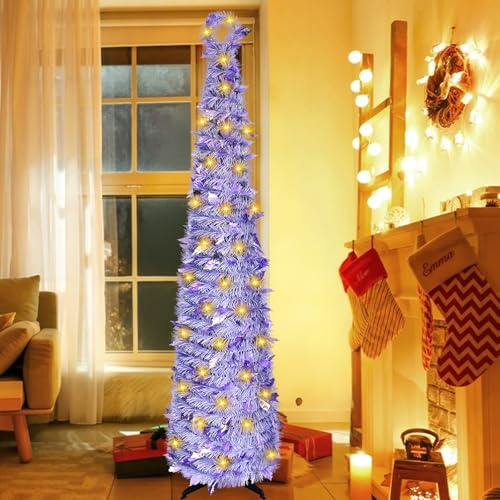 Ruaizel 1,52 m Pop-Up-Weihnachtsbaum, zusammenklappbarer künstlicher Weihnachtsbaum mit 5 m Lichterkette für Weihnachtsdekoration, Heim-, Büro- und Partydeko, für den Innen- und Außenbereich
