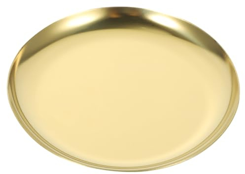 HORIALENCE Bandeja De Joyería De Metal Redonda De Acero Inoxidable Organizador Decorativo Para Anillos Y Collares Bandeja De Almacenamiento Para Tocador Y Mesa De Maquillaje Dorada