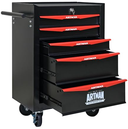 RYH 5 Drawers Rolling Tool Chest - Heavy Duty Mobile Tool Cart with Locking Wheels & Ball Bearing Drawers 30.5 H x 20.9 W x 13 D, Garage Tool Storage Cabinet (Black, 5 Drawers)