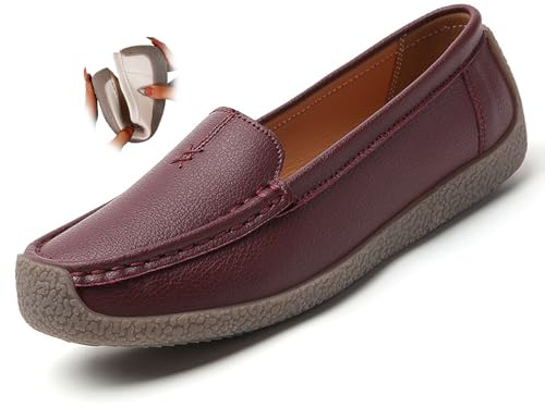 Mocasines ortopedicos para mujer, de piel transpirable, de ajuste ancho, mocasines clásicos, zapatos de conducción, zapatos de trabajo, oficina, enfermería, granate, 42 EU