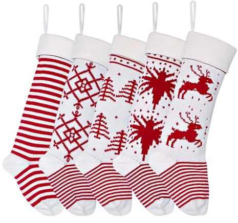 Geavonyg 4pcs Comfortable Wool Christmas Stockings Stylish Wool Socks Variety Pattern Holiday Stockings Decoration Pattern