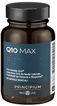 BIOS LINE Principium Q10 Max, Integratore alimentare ricco di Coenzima Q10, Integratore compresse per dare energia a cuore, fegato, cervello e muscoli, 60 capsule vegetali