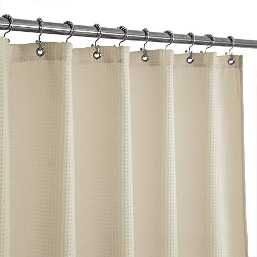 Barossa Design Kort våffelväv duschdraperi 168 cm längd, 230 GSM tungt tyg, hotell lyxigt spa, vattenavvisande, maskintvättbar, gräddvit, 180 x 168 cm