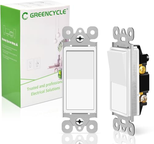 Greencycle Single Pole Rocker Light Switch,Paddle Light Switch 15 Amp,Sp Switches White,120V-277V AC,On/Off Wall Switches, Residential/Commercial Grade,Home & Office,UL/CUL,2PK