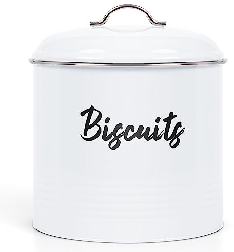 Ehc Round Biscuit Cookie Tin White, Kitchen Food Barrel Storage Box, Airtight Lids Easy to Open - Storage Tin for Biscuit, Cookies Jars, 3 Litres