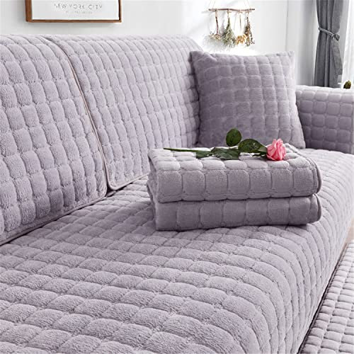 Sofa überzug Dicker Plüsch Schonbezug Sofabezug Gesteppte Sofa Sitzkissen Couchbezüge rutschfeste Sofaschoner Vor Haustieren Winter (Grau,90 × 180 cm)