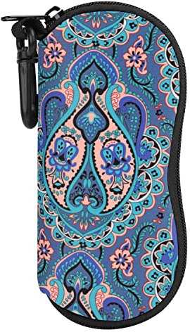 MoKo Funda de Gafas Ultra Ligera de Neopreno, Bolsa Almacenaje de Anteojos Suave con Cremallera y Mosquetón, Organizador de Gafas Ideal para Almacenar Gafas Lápices Tarjetas Cambio, Pluma de Pavo Real