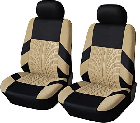 CGEAMDY 2er Set Autositzbezügemit Geprägten Körnern, Universell Sitzbezug Auto Sitzschoner Kompatibel, Rutsch-Und Wasserfestes, Für Limousinen, Auto, Van(Beige)
